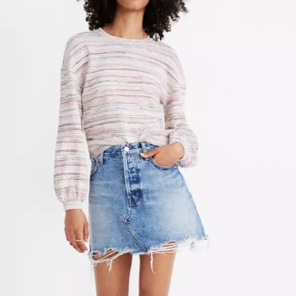 Madewell Bubble-Sleeve Crop Top in Rainbow Stripe